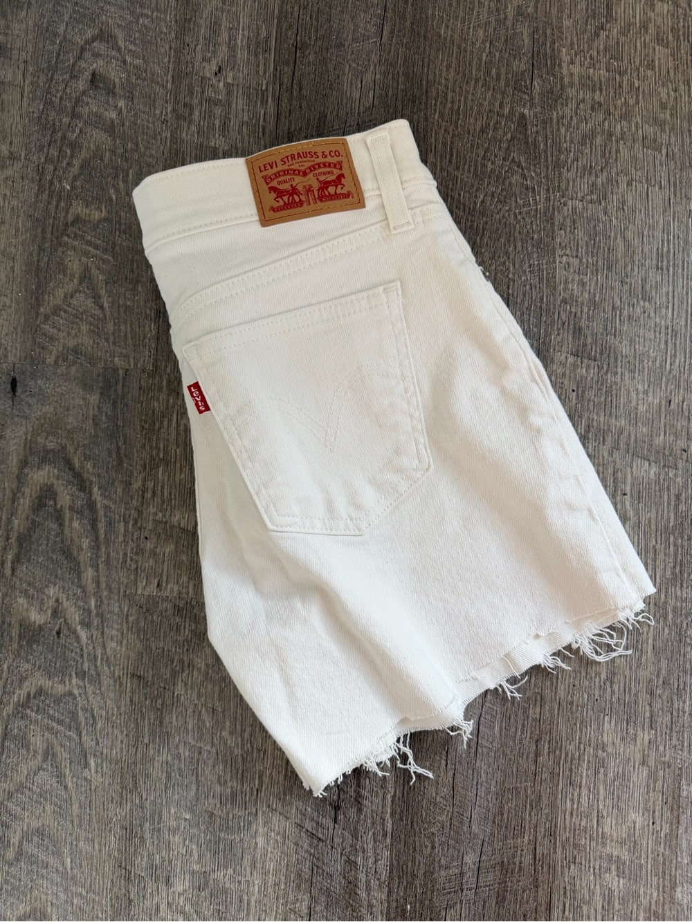 Levi's White Frayed Hem Denim Shorts